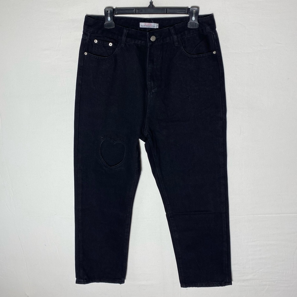 Tal Clothing Black High Rise Cropped Jean W Heart Cutout 31 Festival Cottagecore